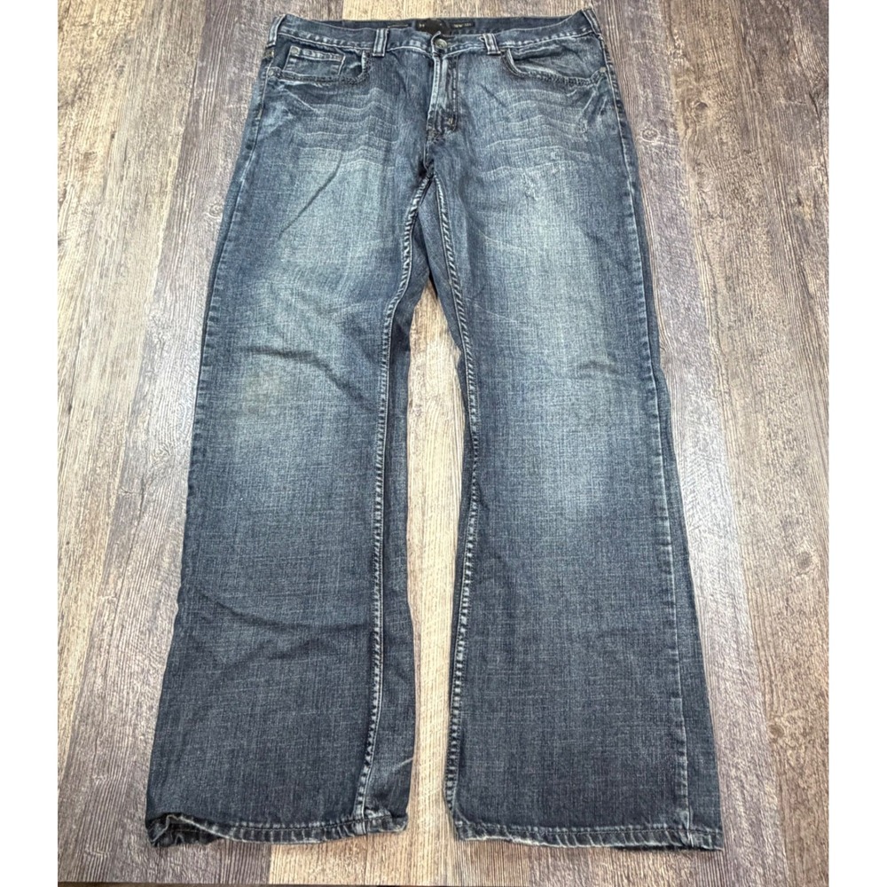 Helix Relaxed Bootcut Jeans Mens 38x32 Dark Wash Vintage Y2K Distressed Cross